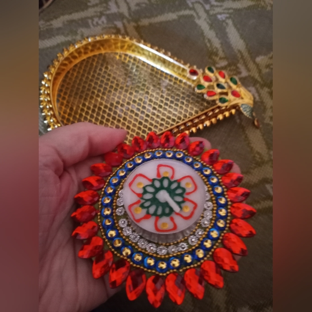 Jeweled Peacock Decor Tray and Tea Light Holder